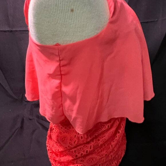 Trixxi Sz Small Coral Crochet Layered Tulle Adjustable Spaghetti Strap Top (D) - Picture 4 of 9